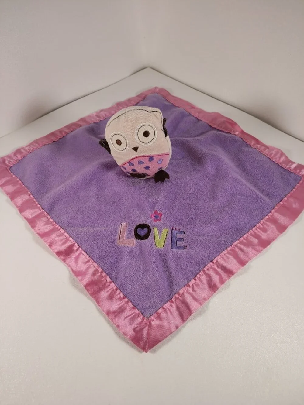 Lovey Security Blanket Plush Circo Bird Owl Love Pink Purple Satin Flower